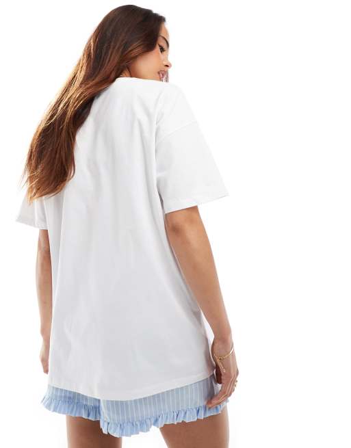 ASOS DESIGN – Oversize-T-Shirt in Weiß mit skizzenhaftem Urlaubs-Motiv, 3 von 4