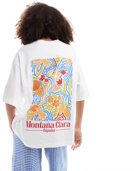 ASOS DESIGN – Oversize-T-Shirt in Weiß mit sommerlichem „Montana“-Grafikprint