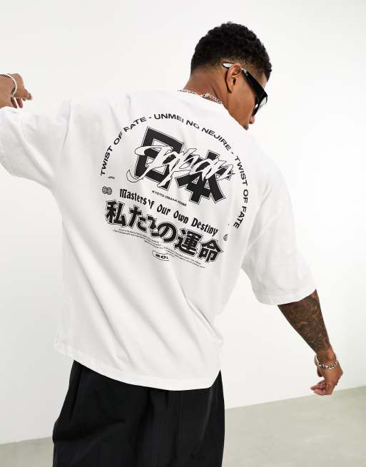 ASOS DESIGN – Oversize-T-Shirt in Weiß mit Souvenir-Print am Rücken