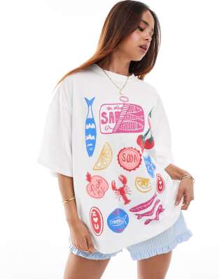 ASOS DESIGN - Oversize-T-Shirt in Weiß mit Speise-Motiv