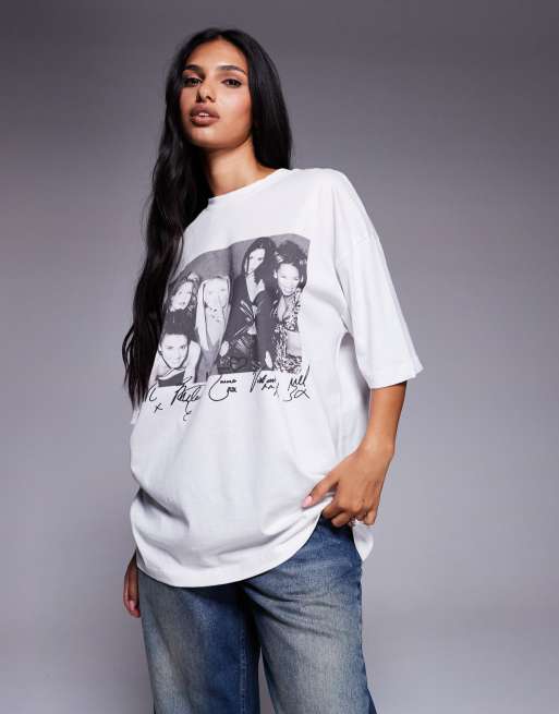 ASOS DESIGN – Oversize-T-Shirt in Weiß mit Spice-Girls-Aufdruck