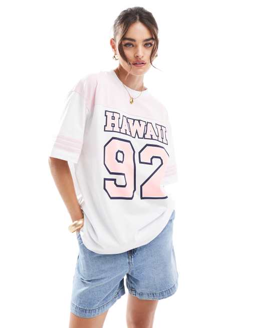 ASOS DESIGN – Oversize-T-Shirt in Weiß mit sportlichem -„Hawaii“-Grafikprint