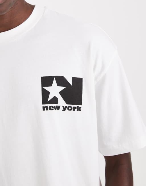ASOS DESIGN – Oversize-T-Shirt in Weiß mit Stadtnamen-Grafik auf Brusthöhe, 5 von 5