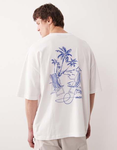 ASOS DESIGN – Oversize-T-Shirt in Weiß mit Strand-Print - view 1