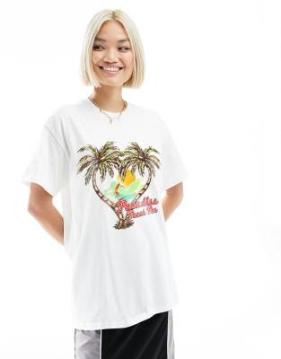 ASOS DESIGN - Oversize-T-Shirt in Weiß mit Strandbar-Grafikprint