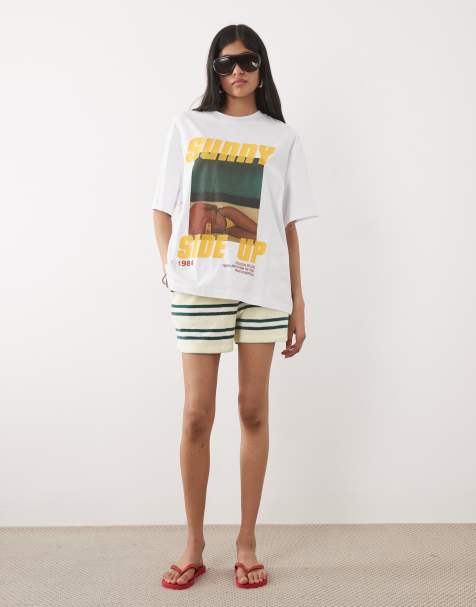 ASOS DESIGN – Oversize-T-Shirt in Weiß mit „Sunny Side Up“-Grafikstickerei - view 1