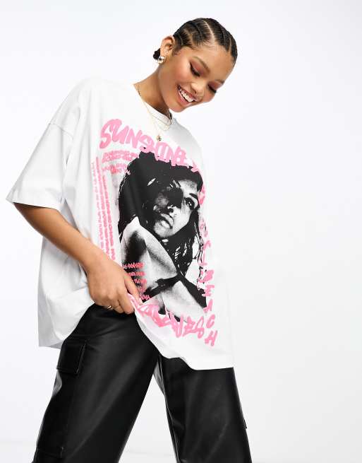 ASOS DESIGN – Oversize-T-Shirt in Weiß mit „Sunshine Bay Puff“-Grafik
