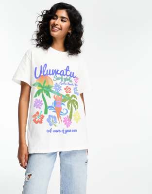 ASOS DESIGN - Oversize-T-Shirt in Weiß mit Surfer-Grafikprint