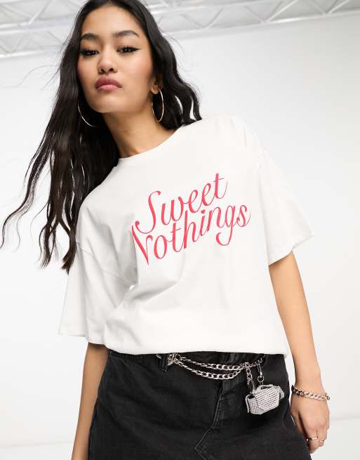 ASOS DESIGN – Oversize-T-Shirt in Weiß mit „Sweet Nothings“-Schriftzug und Engelprint, 4 von 4