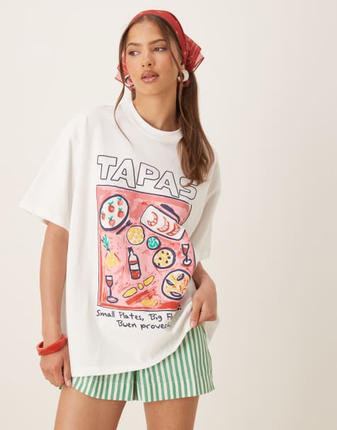 ASOS DESIGN – Oversize-T-Shirt in Weiß mit „Tapas“-Print - view 1
