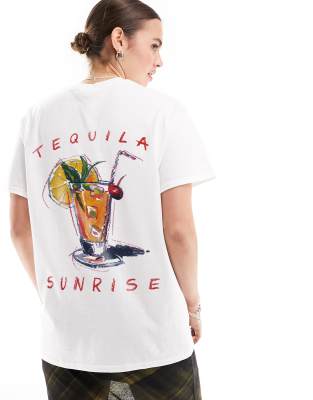 ASOS DESIGN - Oversize-T-Shirt in Weiß mit Tequila-Cocktail-Print