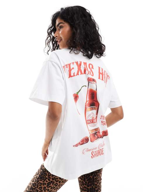 ASOS DESIGN – Oversize-T-Shirt in Weiß mit „Texas-Hot“-Grafikprint