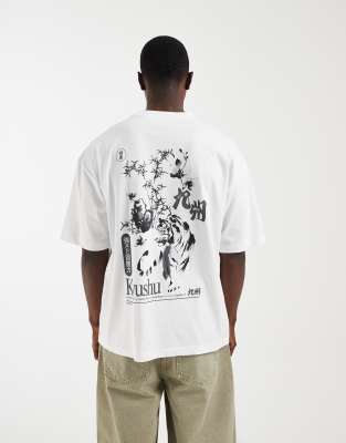 Oversize-T-Shirt in Weiß mit Tiger-Print Weiß S