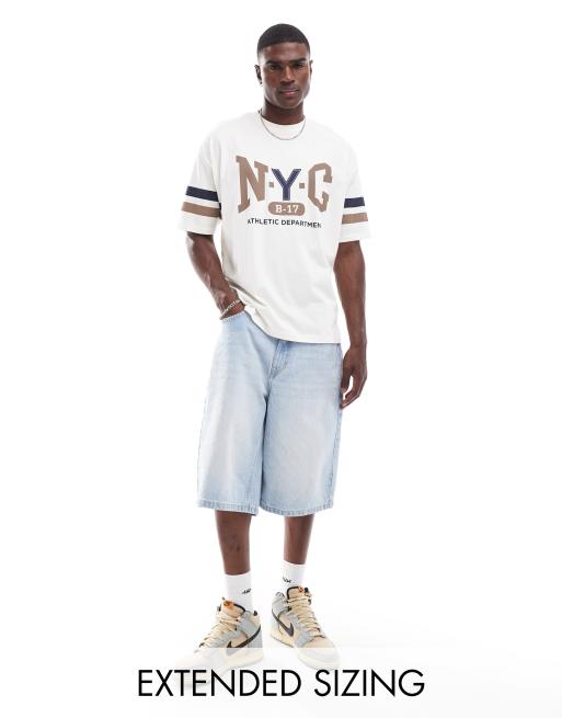 ASOS DESIGN – Oversize-T-Shirt in Wollweiß mit Cityprint vorn