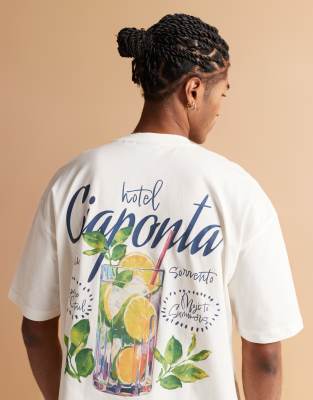 Oversize-T-Shirt in Wollweiß mit Hochsommer-Grafikprint Weiß XS