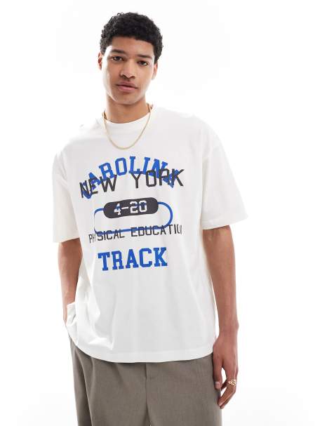 ASOS DESIGN – Oversize-T-Shirt in Wollweiß mit Sport-Grafik - view 1
