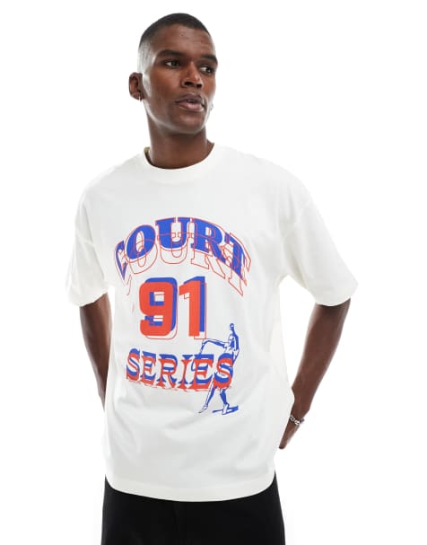 ASOS DESIGN – Oversize-T-Shirt in Wollweiß mit Sports-Grafik - view 1