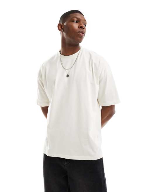 ASOS DESIGN – Oversize-T-Shirt in Wollweiß mit Street-Print hinten, 3 von 4