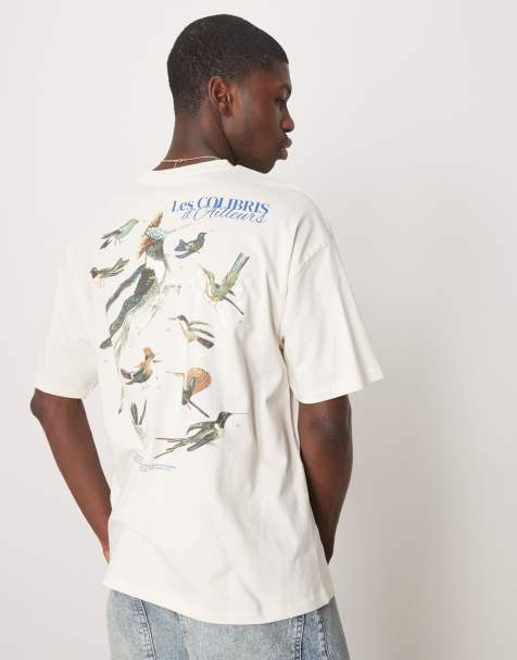 ASOS DESIGN – Oversize-T-Shirt in Wollweiß mit Vogel-Print auf dem Rücken - view 1
