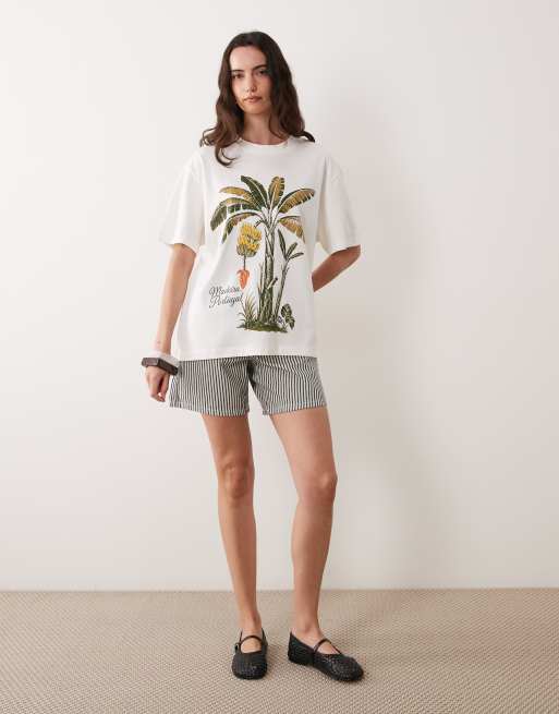 ASOS DESIGN oversize t-shirt med bananträdsgrafik i cream, 2 av 4