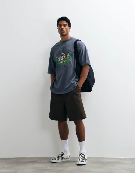 ASOS DESIGN oversize t-shirt med broderad applikation och naturscen-tryck i kolgrått - view 1