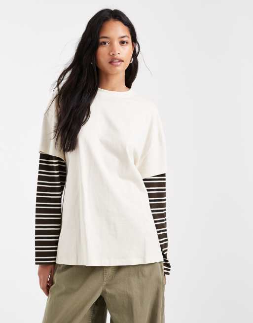 ASOS DESIGN oversize t-shirt med kontrasterande dubbla lager och randig ärm, 3 av 4