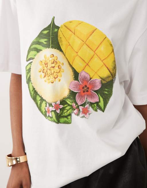 ASOS DESIGN oversize t-shirt med mango sticky rice-tryck i vitt, 3 av 4