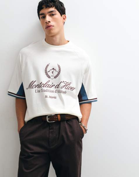 ASOS DESIGN oversize t-shirt med panelsömnad och fotbollstryck i cream - view 1