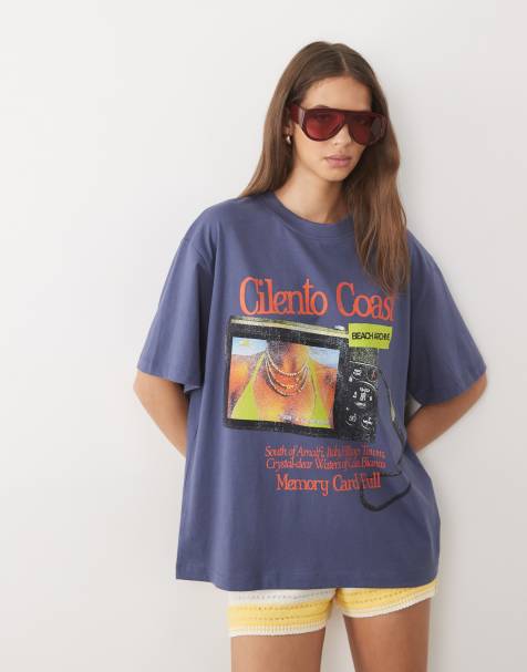 ASOS DESIGN oversize t-shirt med retro Cilento-kustgrafik i blått - view 1