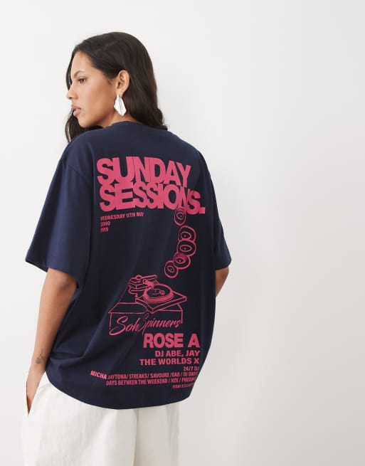 ASOS DESIGN oversize t-shirt med sunday sessions-grafik i rosa och blått, 3 av 4