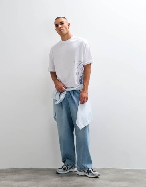 ASOS DESIGN Oversize-T-Shirt mit blauem Arizona-Print in Weiß, 2 von 5