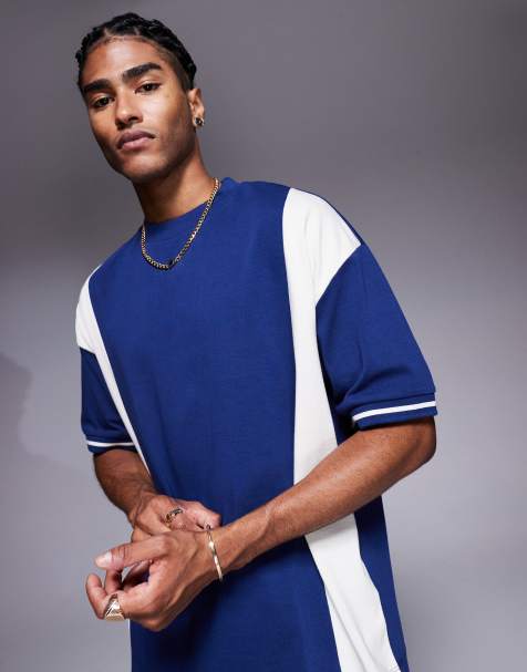 ASOS DESIGN – Oversize-T-Shirt mit Blockfarben-Design in Marineblau und Cremeweiß - view 1