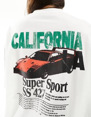 ASOS DESIGN - Oversize-T-Shirt mit „California"-Autografik hinten in gebrochenem Weiß