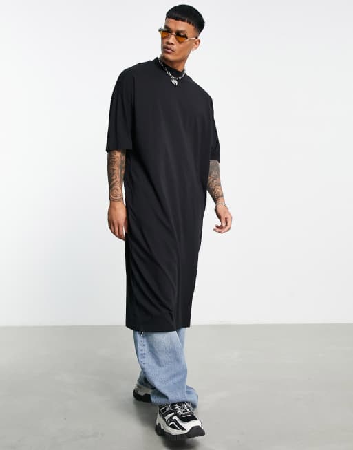 ASOS DESIGN – Oversize-T-Shirt mit extrem langem Schnitt in Schwarz