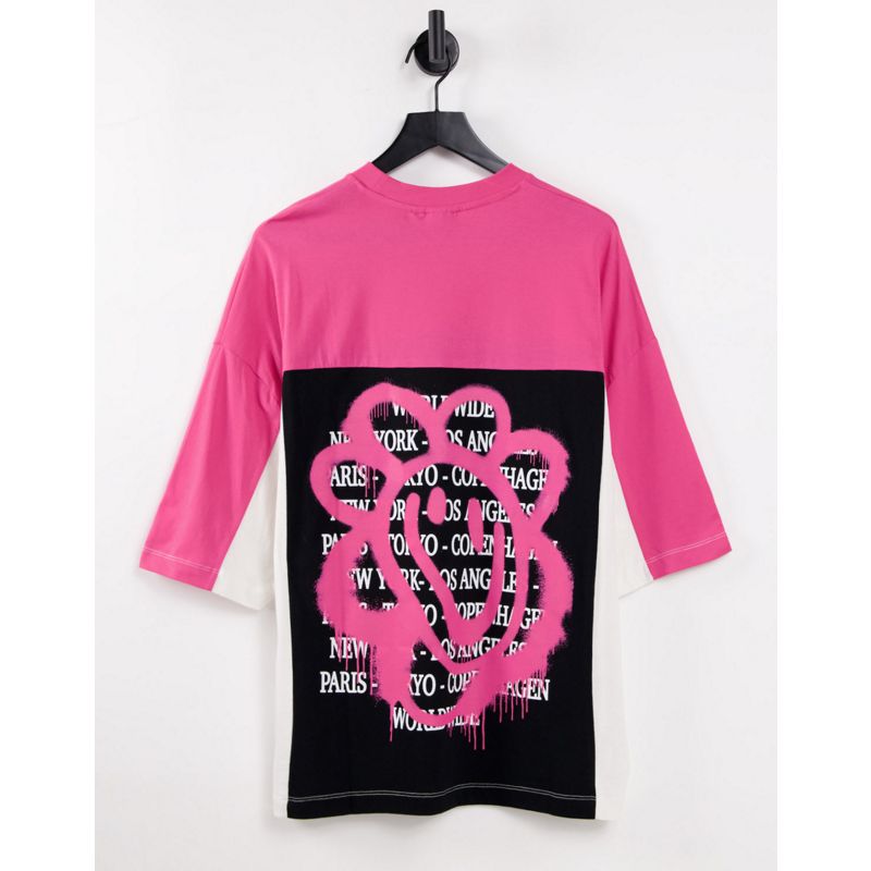 DESIGN – Oversize-T-Shirt mit Farbblockdesign in Rosa und Rückenprint 