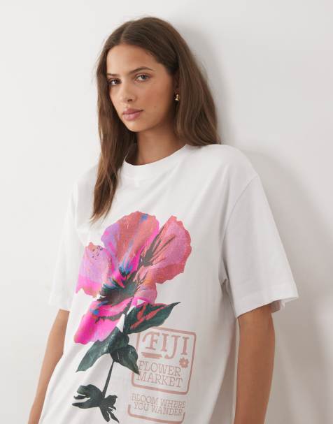 ASOS DESIGN Oversize-T-Shirt mit Fiji-Blumengrafik in Weiß - view 1