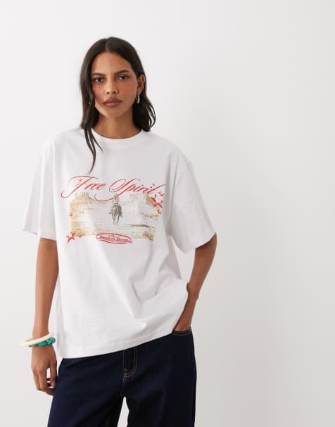 ASOS DESIGN Oversize-T-Shirt mit Free-Spirit-Rodeo-Print in Weiß - view 1