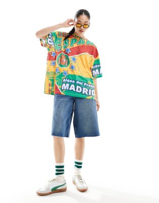 ASOS DESIGN - Oversize-T-Shirt mit großer „Espana Madrid"-Grafik-Bunt