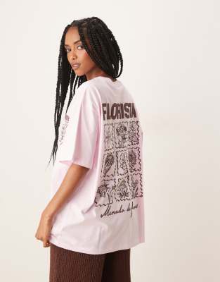 ASOS DESIGN - Oversize-T-Shirt mit Kirschblüten-Print-Rosa