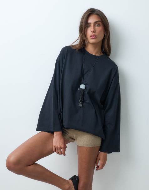 ASOS DESIGN Oversize-T-Shirt mit langen Ärmeln in Schwarz - view 1