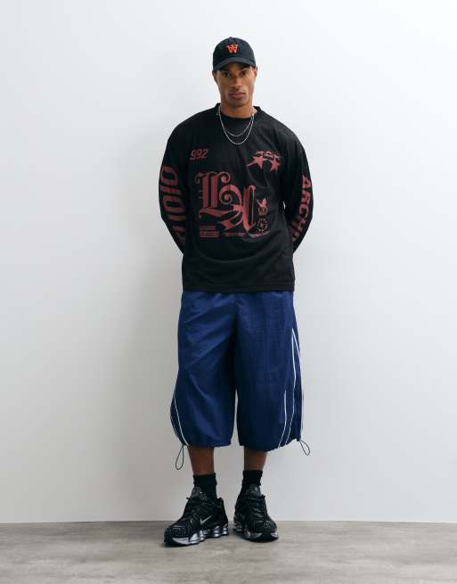 ASOS DESIGN Oversize-T-Shirt mit langen Ärmeln und Grafik aus schwarzem Mesh, 3 von 5