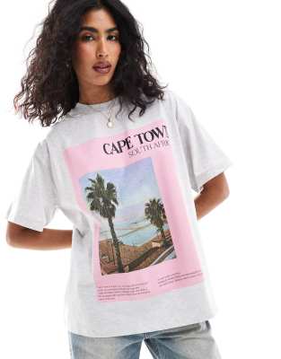 ASOS DESIGN - Oversize-T-Shirt mit meliertem Grau mit „Cape Town"-Grafikprint