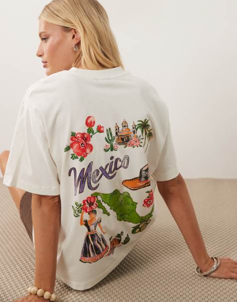 ASOS DESIGN Oversize-T-Shirt mit Mexiko-Kartenmotiv in Cremeweiß - view 1