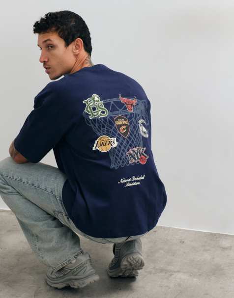 ASOS DESIGN Oversize-T-Shirt mit NBA-Teams-Print in Marineblau - view 1