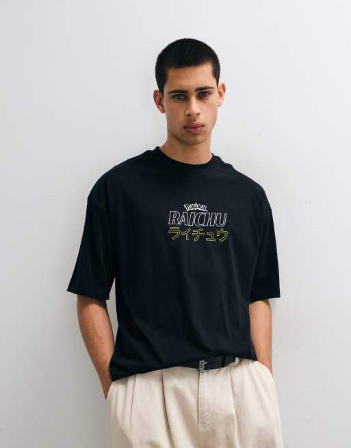 ASOS DESIGN Oversize-T-Shirt mit Pokemon-Raichu-Print in Schwarz, 5 von 9