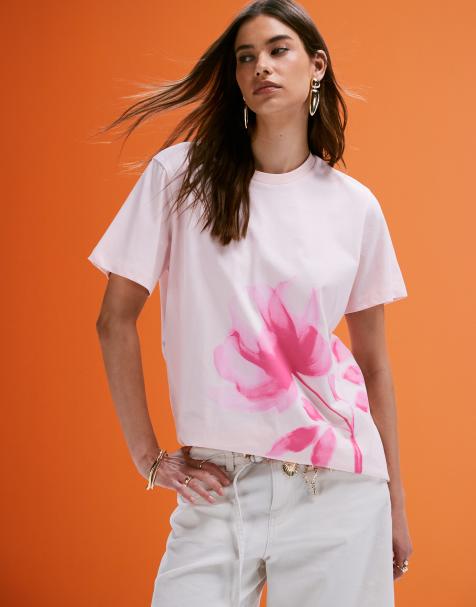 ASOS DESIGN – Oversize-T-Shirt mit Rosen-Grafik in Rosa - view 1