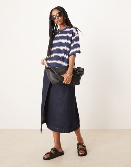 ASOS DESIGN – Oversize-T-Shirt mit Streifen in Marineblau und Rosa, 3 von 4