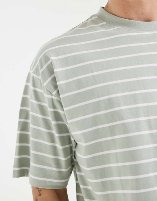 ASOS DESIGN – Oversize-T-Shirt mit Streifen in Salbeigrün und Weiß, 3 von 5