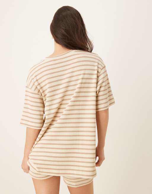 ASOS DESIGN – Oversize-T-Shirt mit strukturierten Streifen in neutralen Farben, 3 von 4