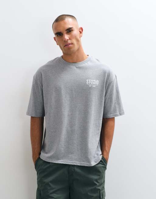 ASOS DESIGN Oversize-T-Shirt mit Textstickerei in Graumeliert, 5 von 5